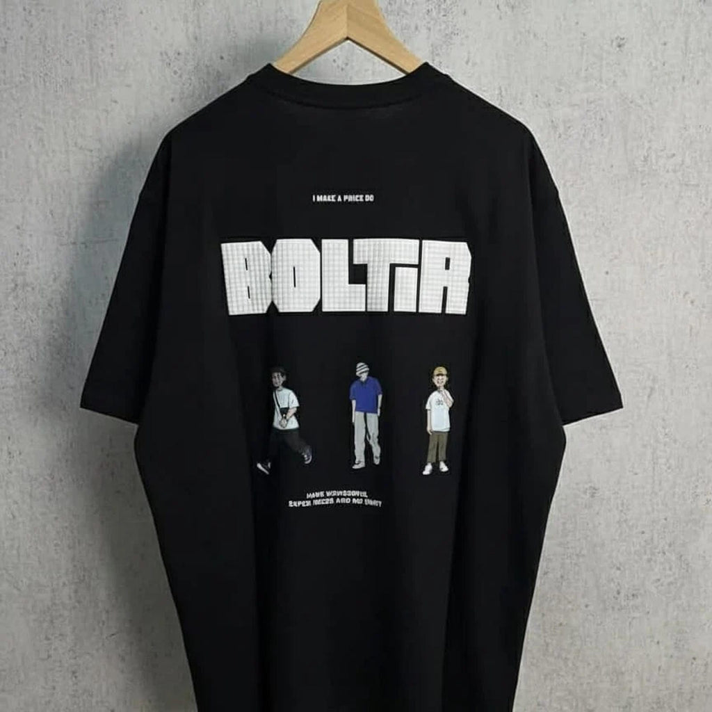 Solid black oversized t shirt printed back side 3 mens