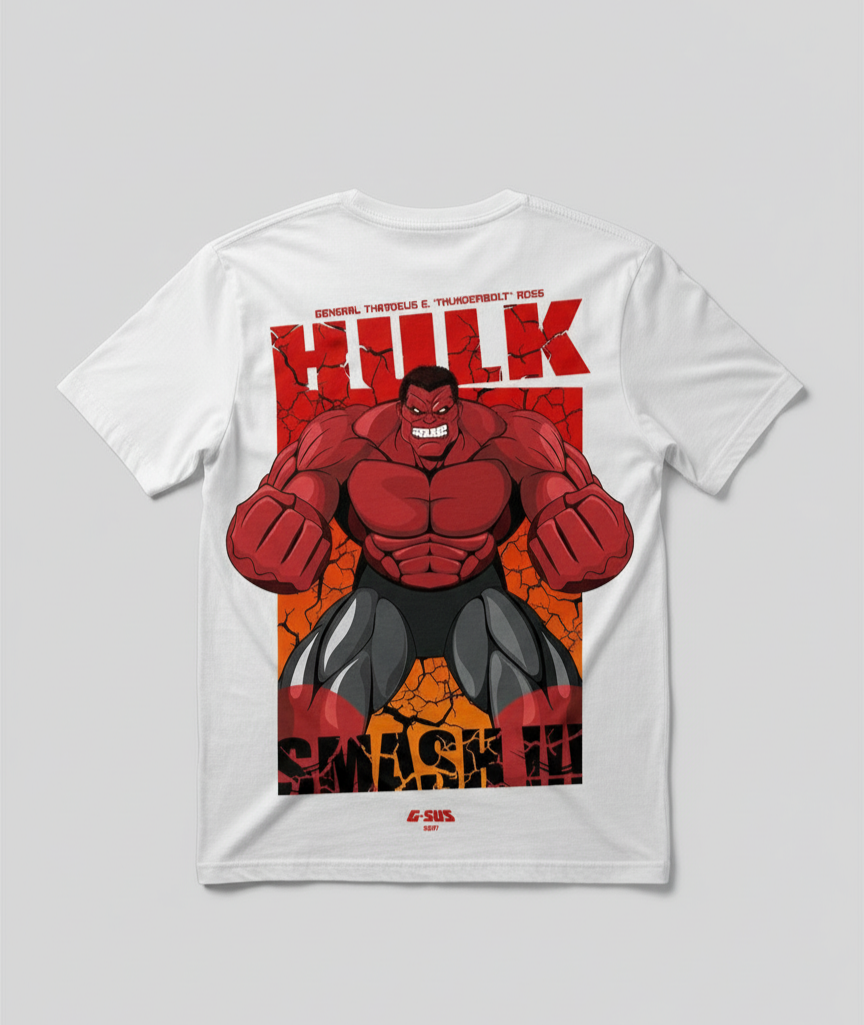 Solid white tshirt printed red hulk