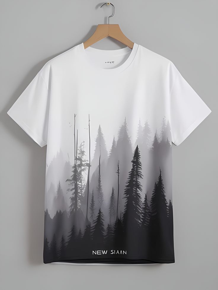 Solid white tshirt printed woodland tress