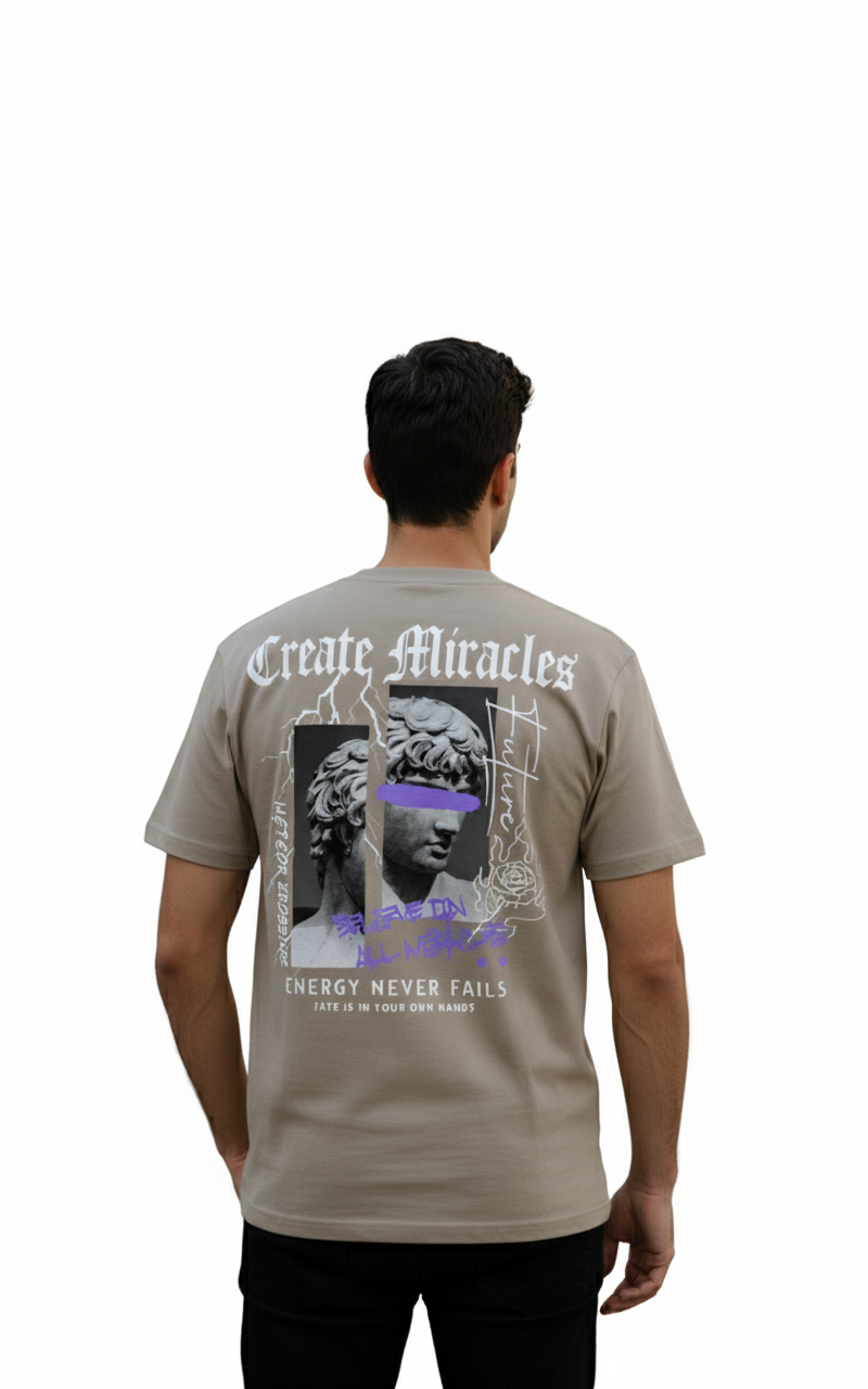 Solid light brown colour printed tshirt