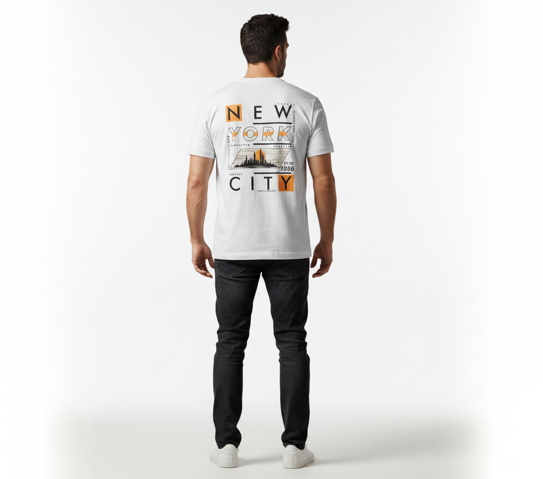 Solid white tshirt printed brooklyn new york hustler