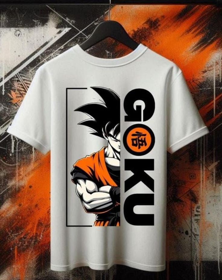 Solid White tshirt printed famous anime character goku