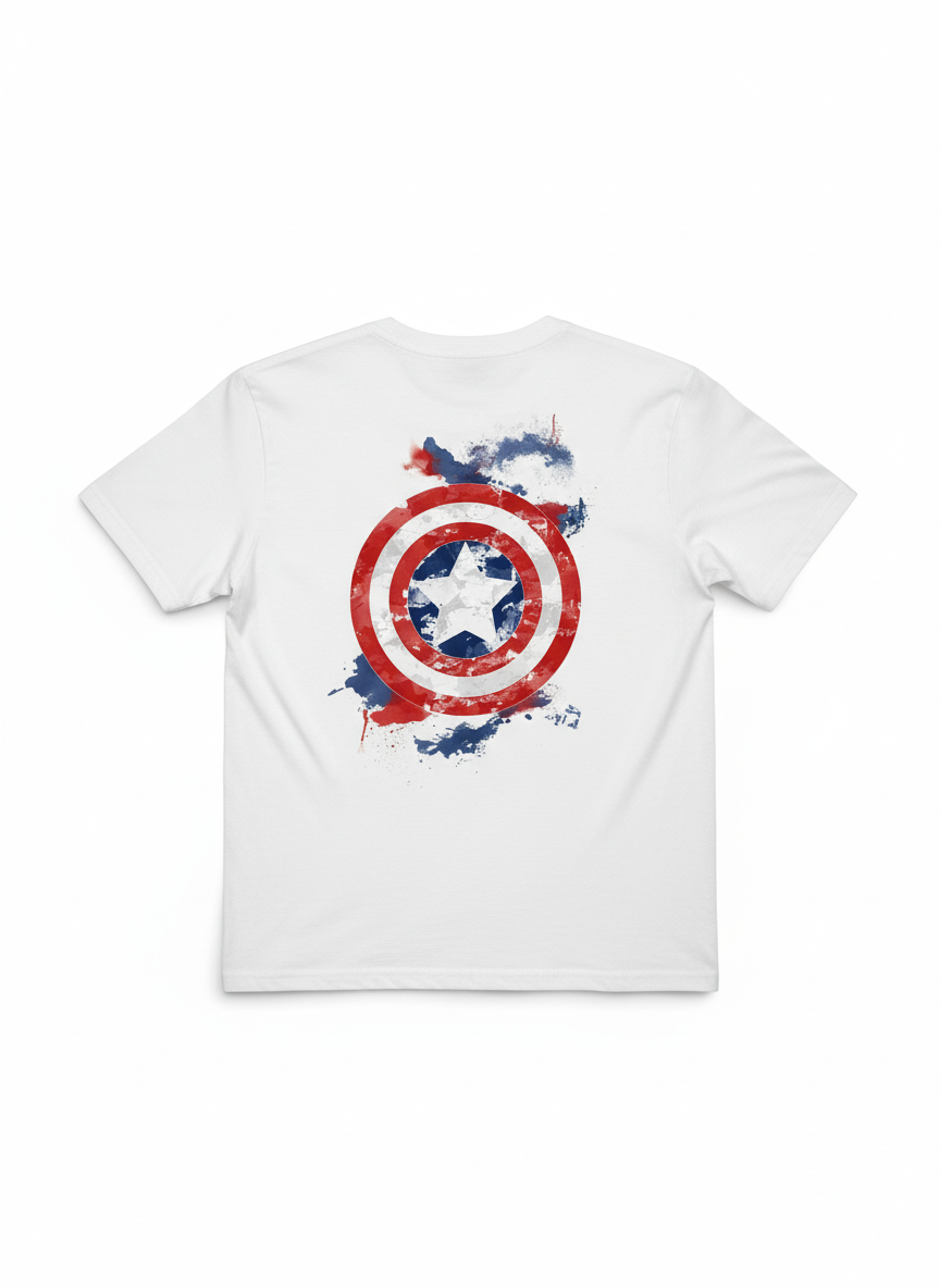Solid white print t shirt captain america shield