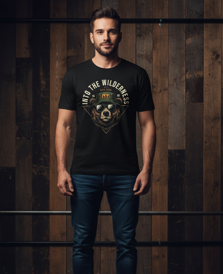 Solid black tshirt printed into the wilderness
