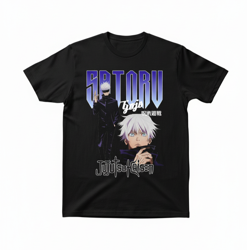 Solid black tshirt printed famous anime character gojo saturo/ jujutsu kaisen