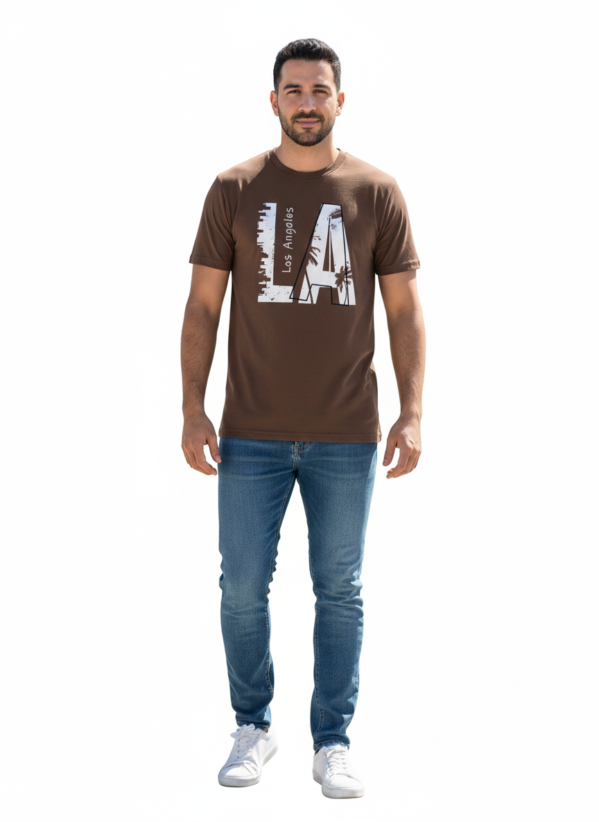 Solid brown colour tshirt printed los angeles