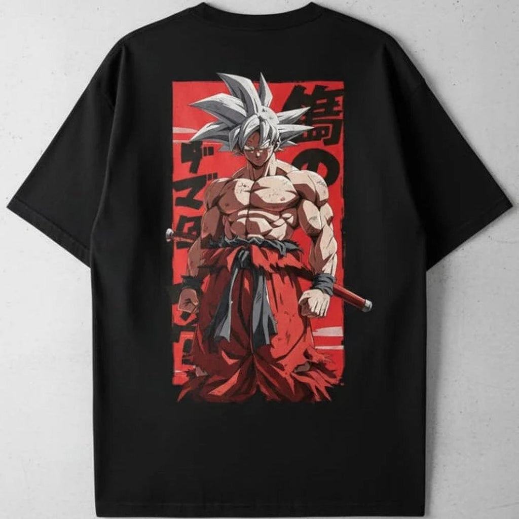 Solid black oversized t shirts printed famous anime character goku