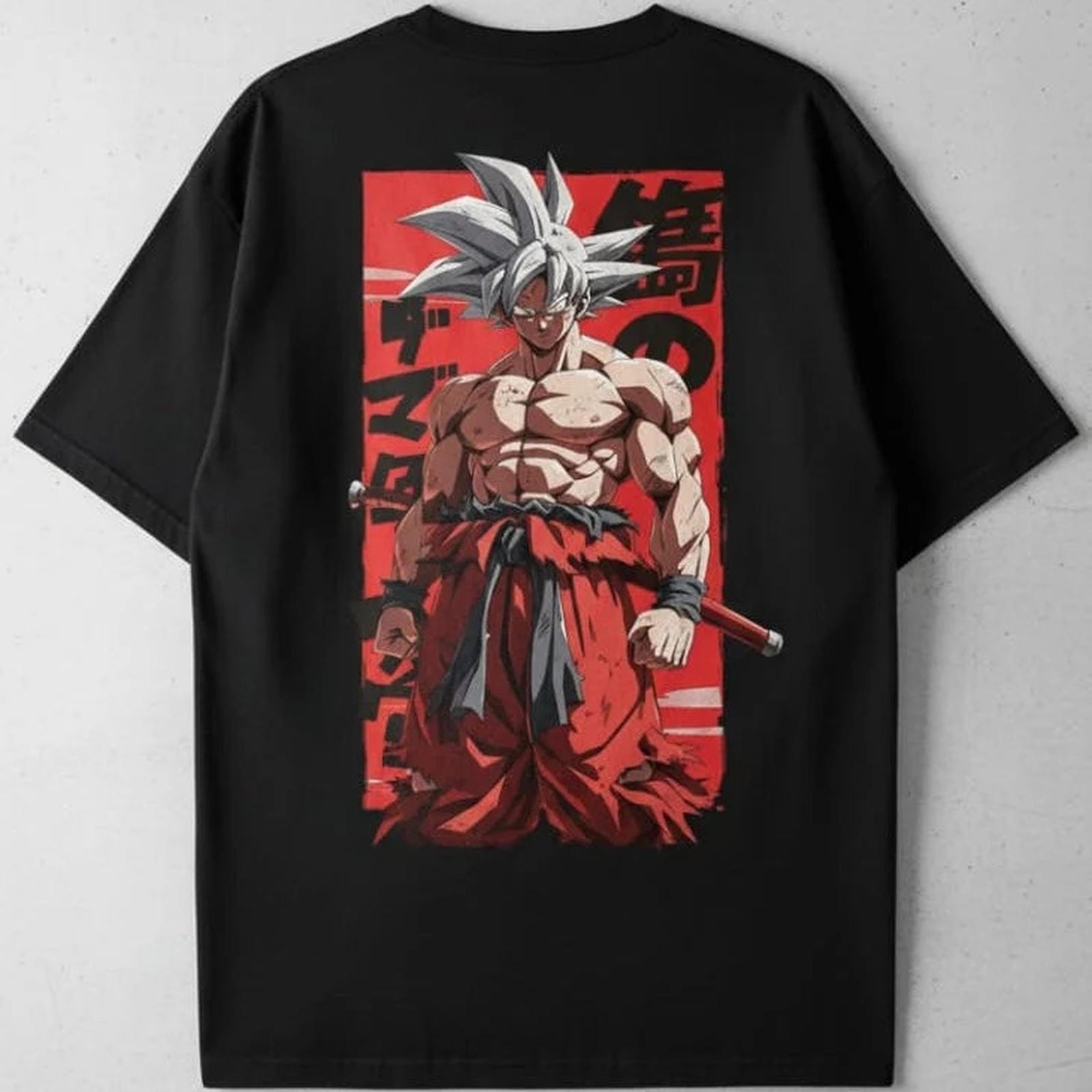 Solid black oversized t shirts printed famous anime character goku