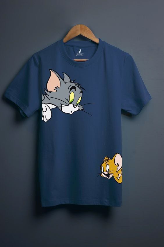 Solid dark blue tshirt printed tom&jerry cartoon