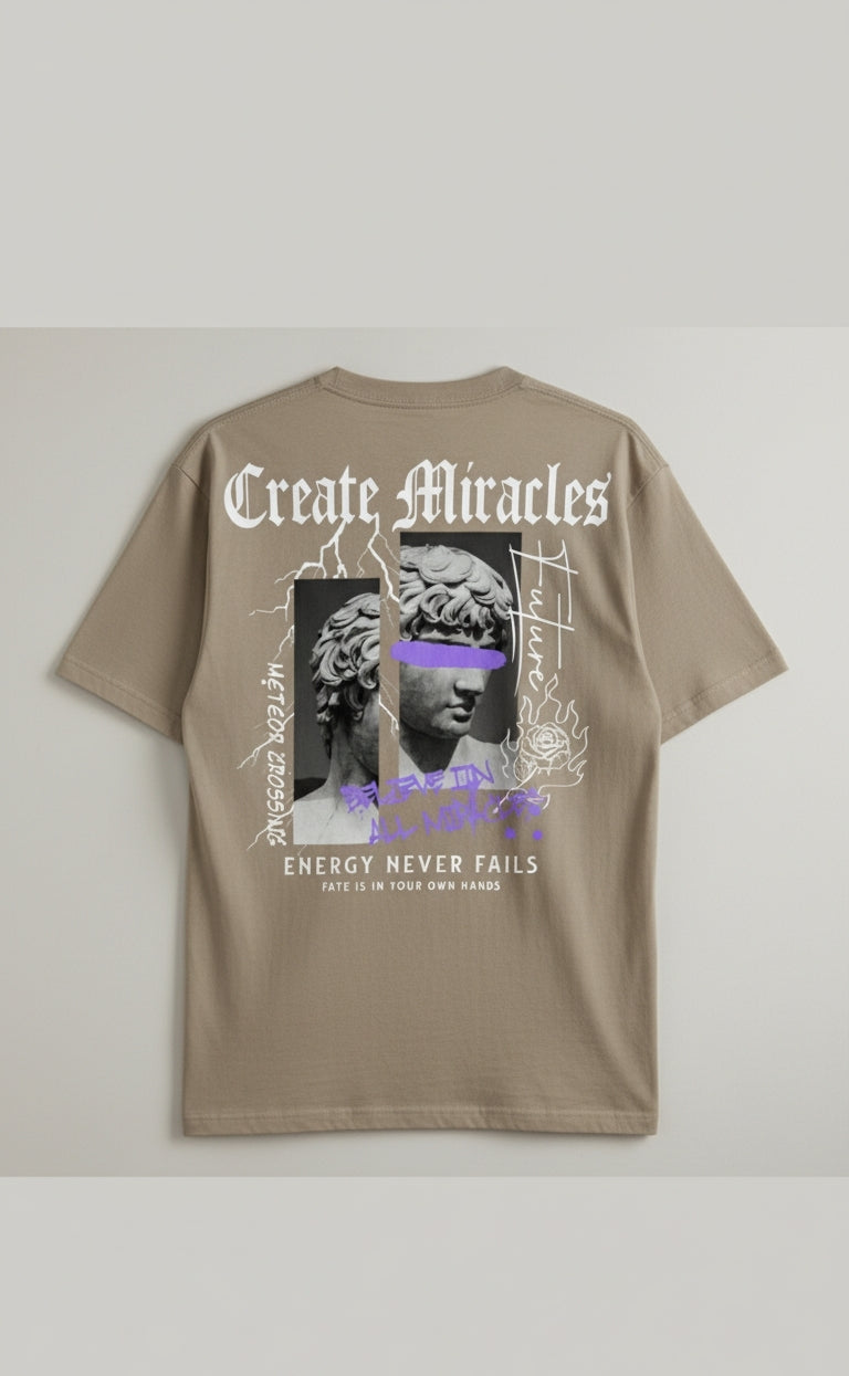 Solid light brown colour printed tshirt