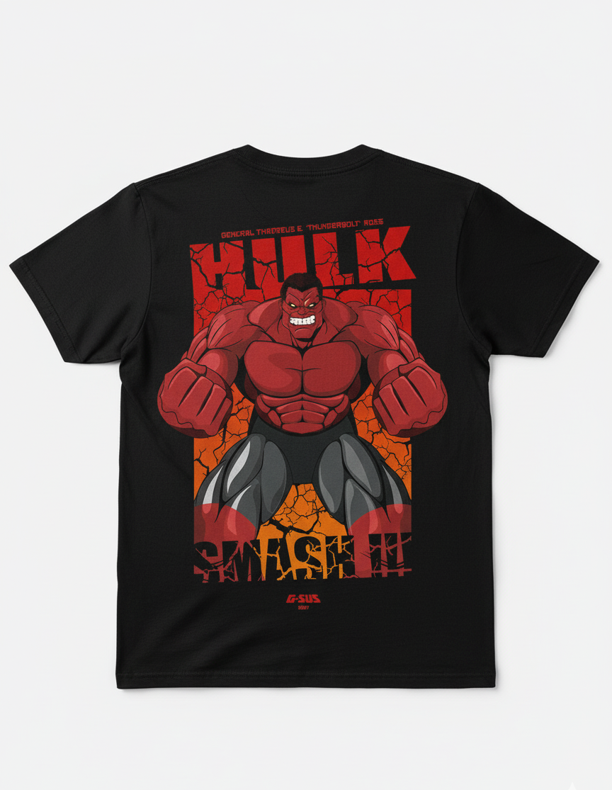 Solid black tshirt printed red hulk