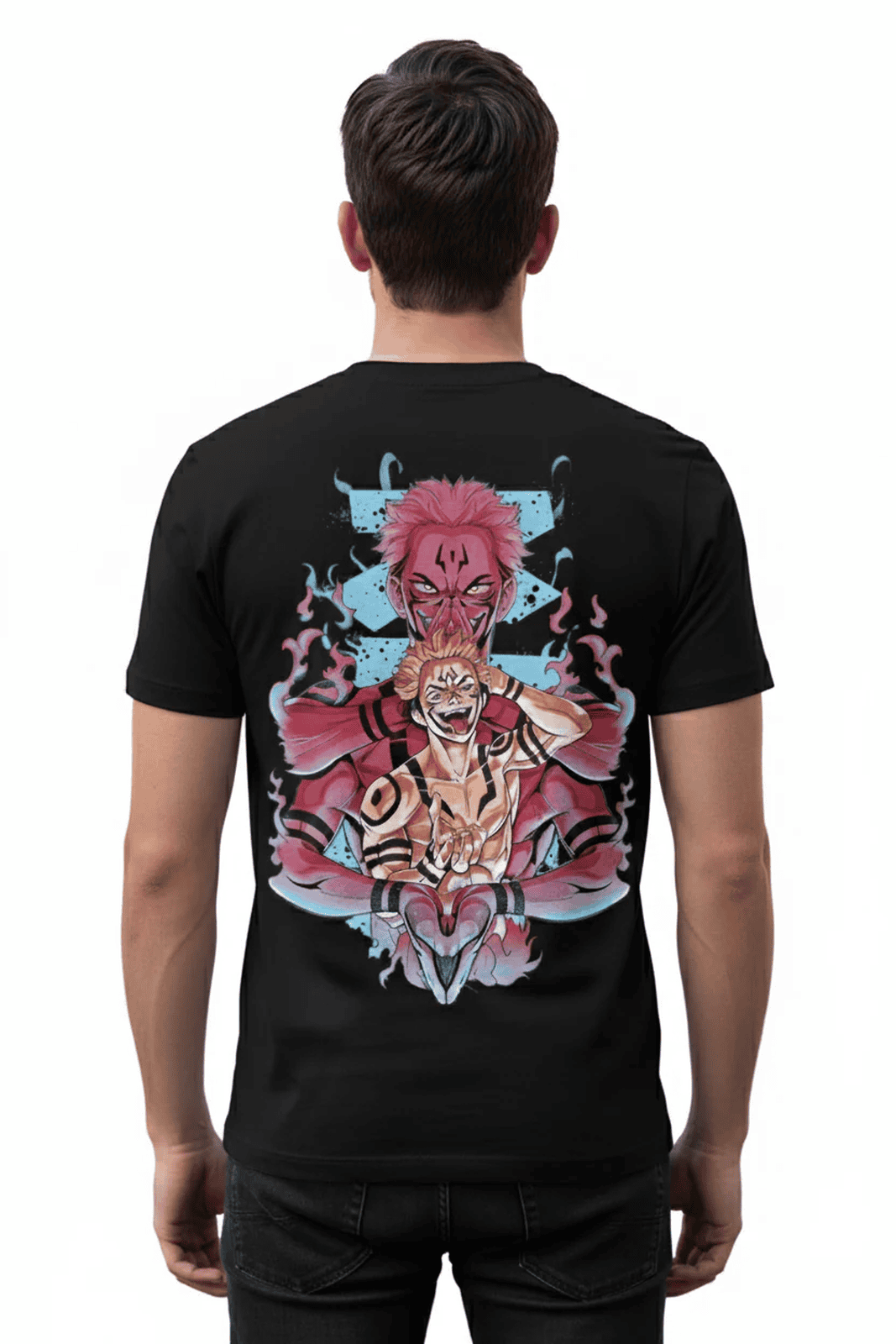 Solid black tshirt printed sukuna famous anime character