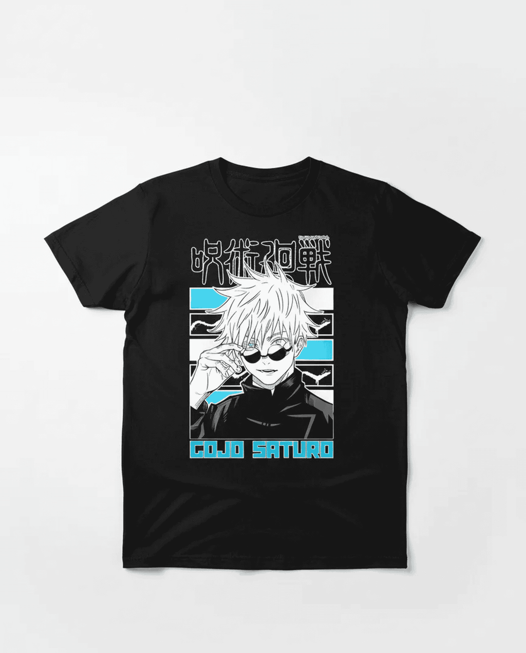Solid black tshirt printed famous anime character gojo saturo