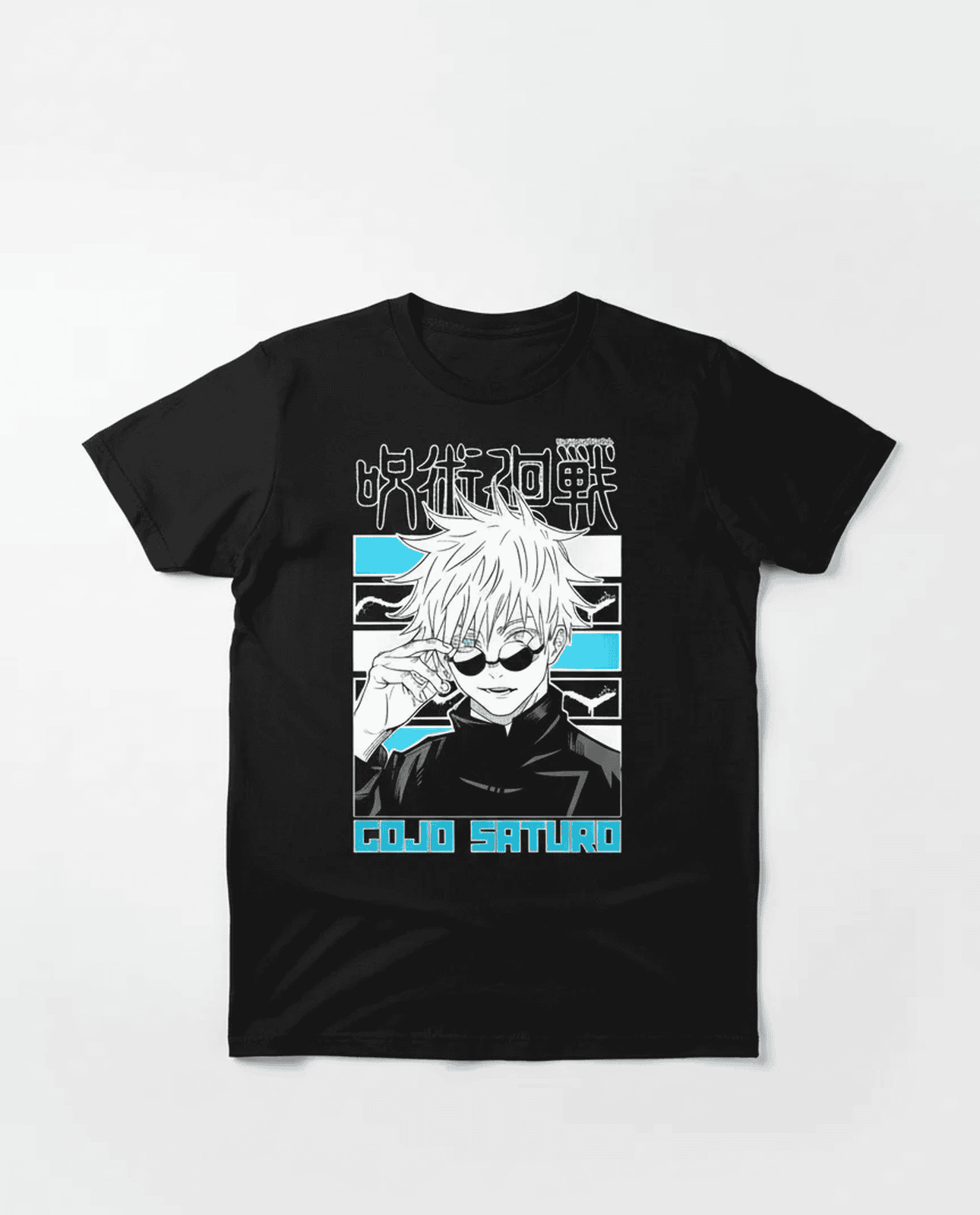 Solid black tshirt printed famous anime character gojo saturo
