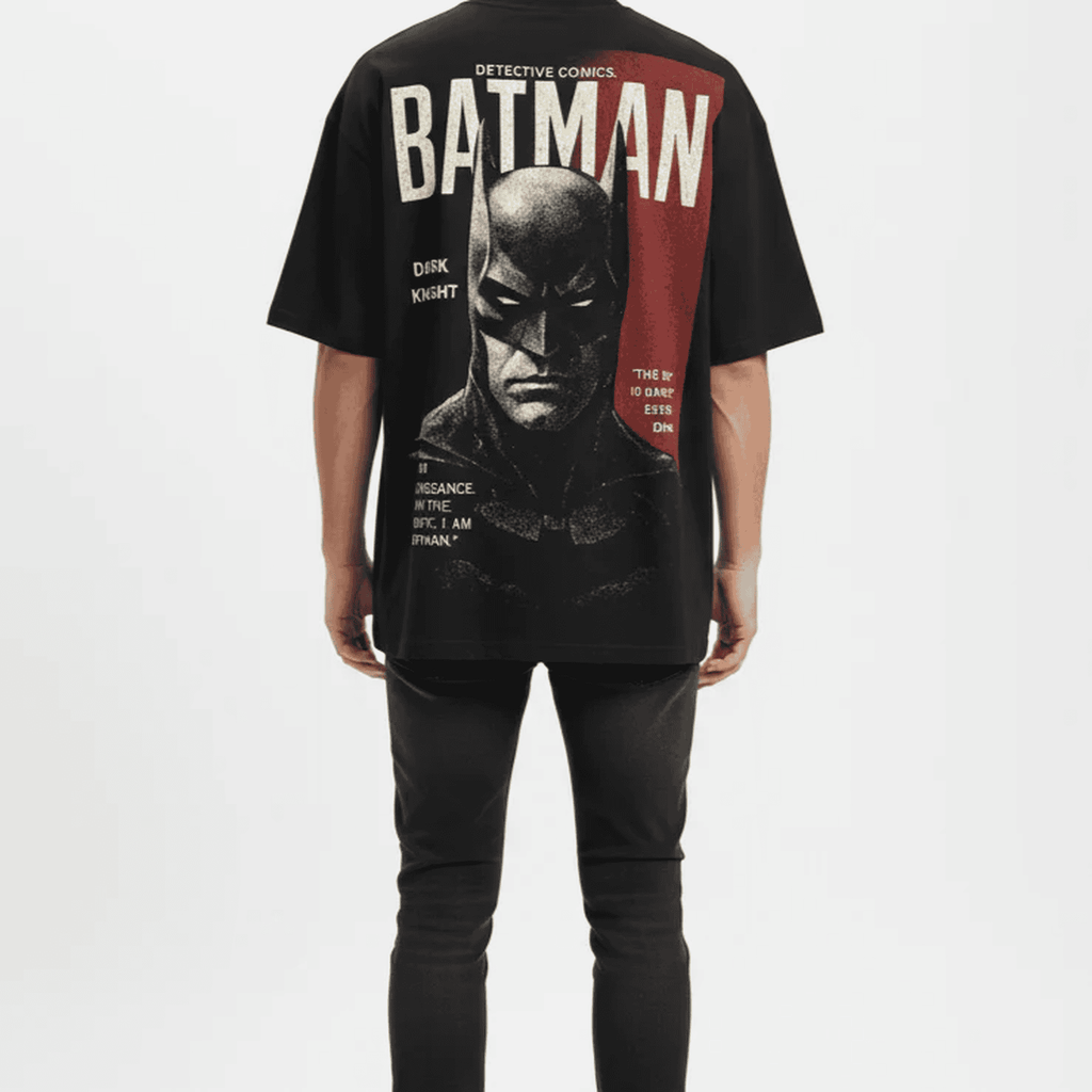 Solid black oversized t shirt printed famous DC universe character batman