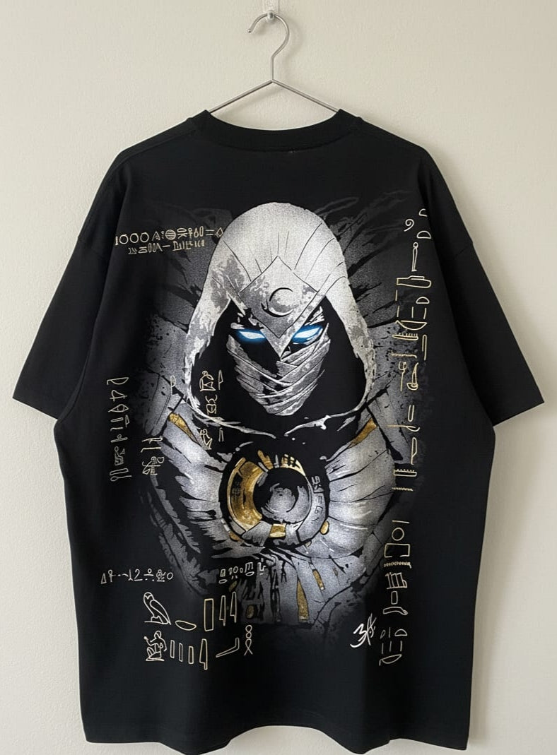 Solid black oversized tshirt printed marvel character moon knight