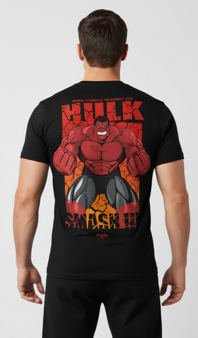 Solid black tshirt printed red hulk