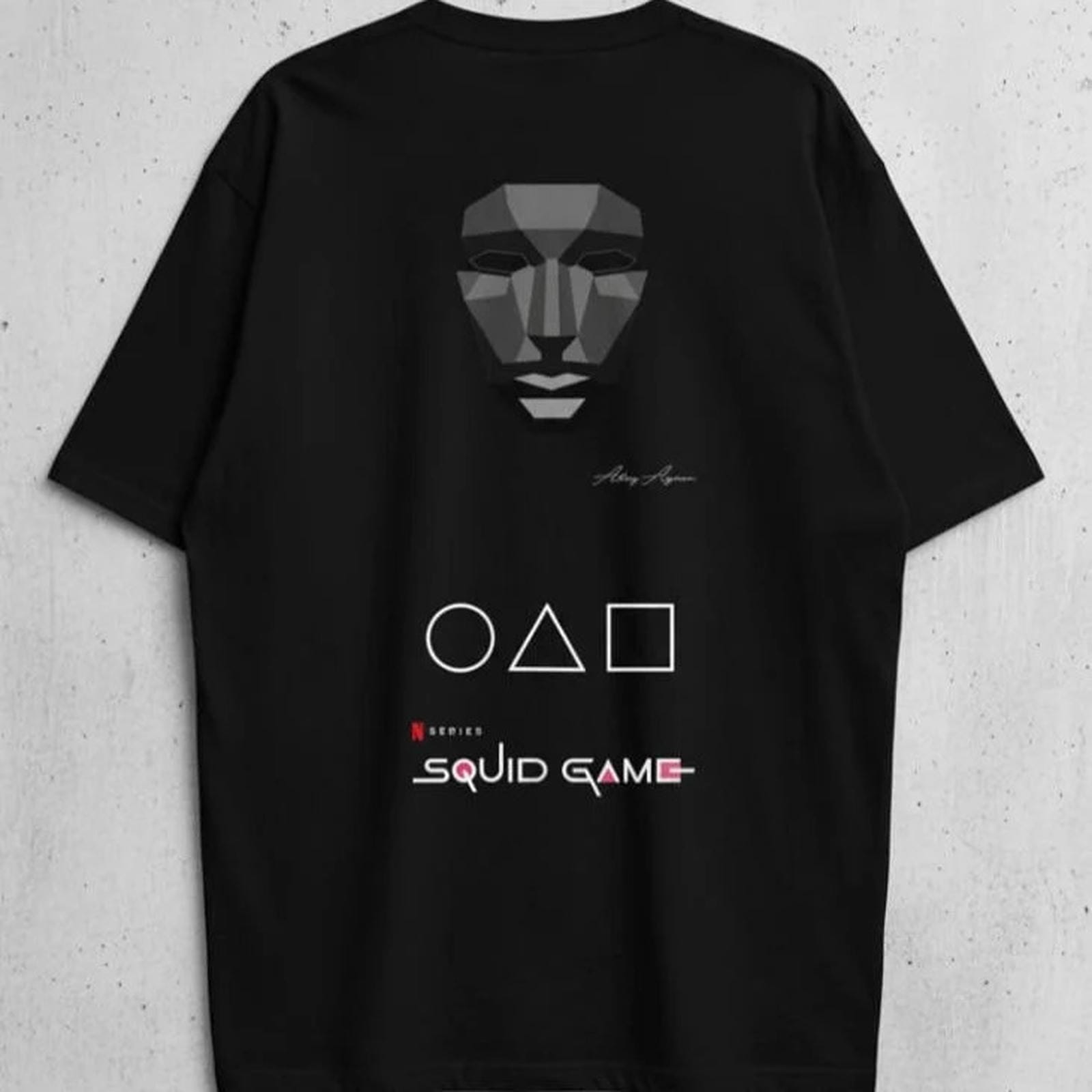 Solid black colour oversized tshirt printed squid game logo