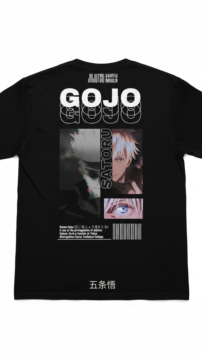 Solid black tshirt printed famous anime character gojo
