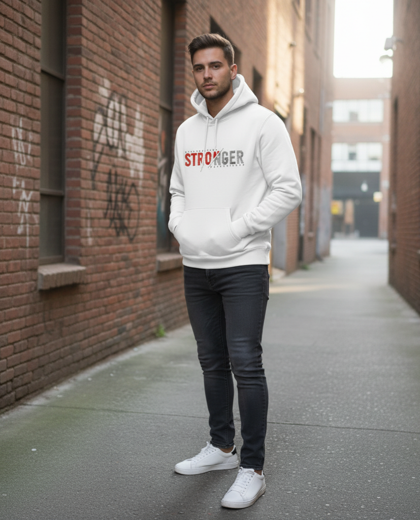 Premium hoodie for winters front side printed stay positive stronger