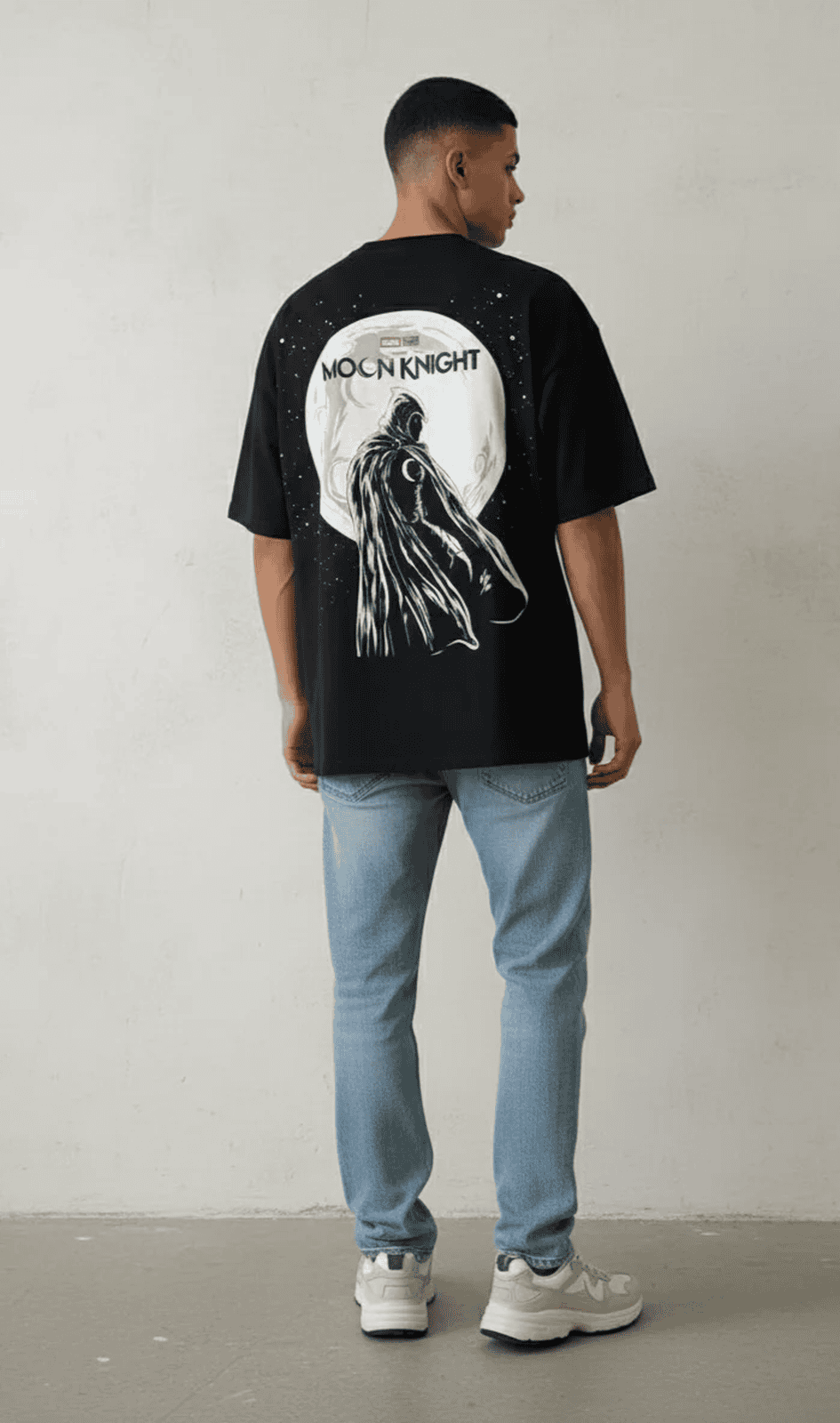 Solid black oversized tshirt printed marvel character moon knight