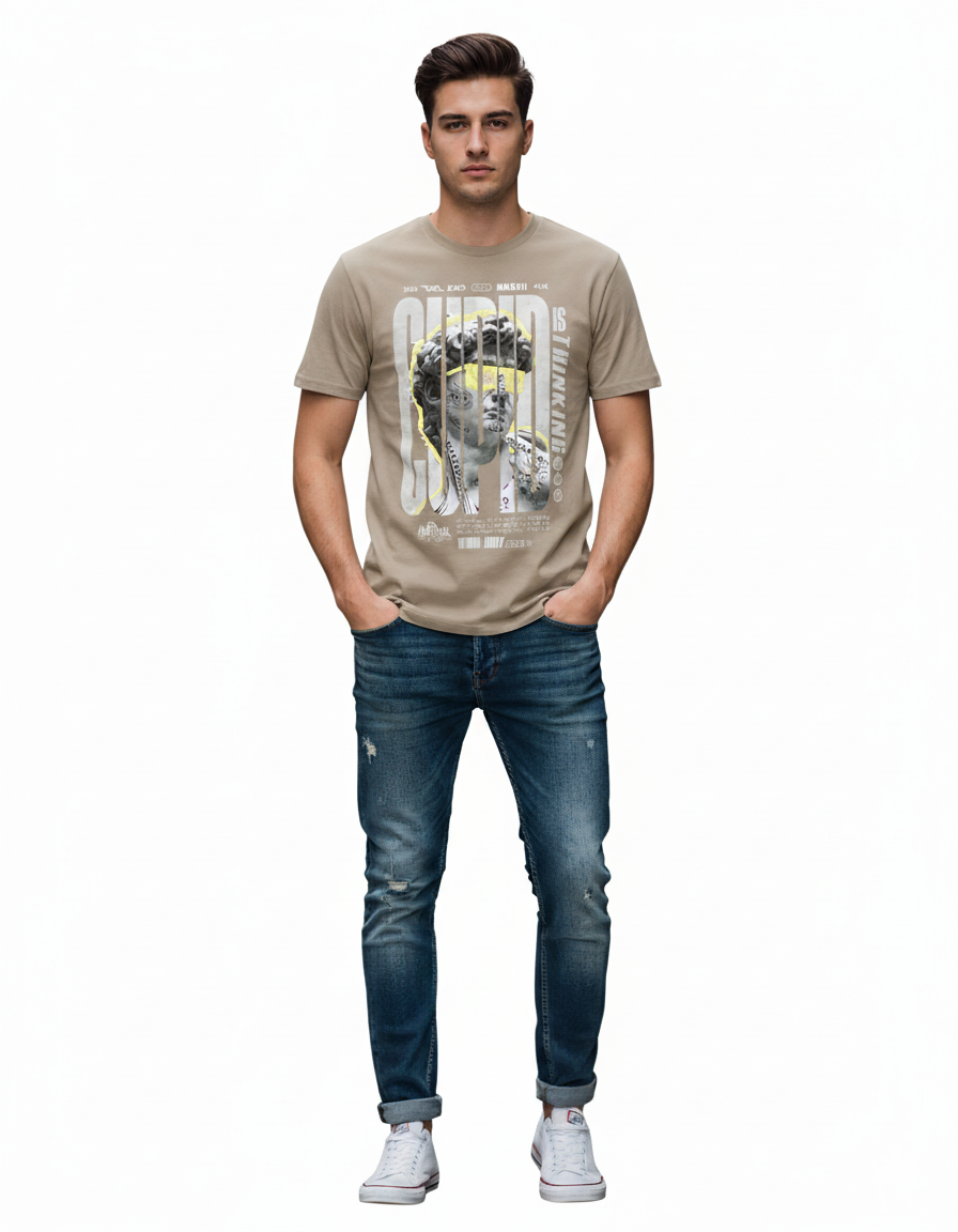 Solid light brown colour printed tshirt