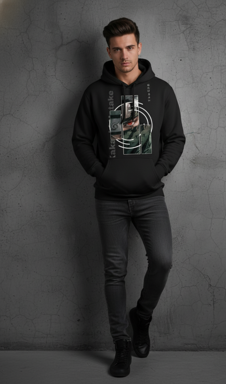 Premium hoodies for winters front side printed famous anime character kakashi hatake
