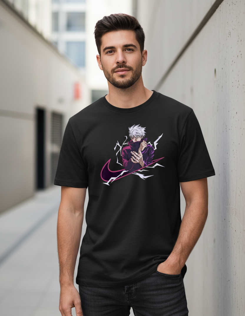 Solid black tshirt anime character gojo