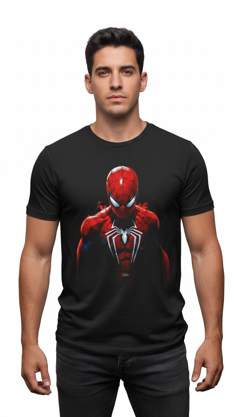 Solid black tshirt printed spider man
