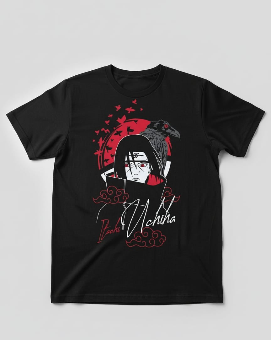 Solid black tshirt printed itachi uchiha