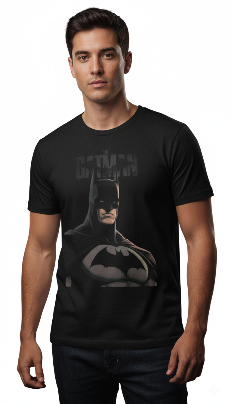 Solid black tshirt printed batman edition