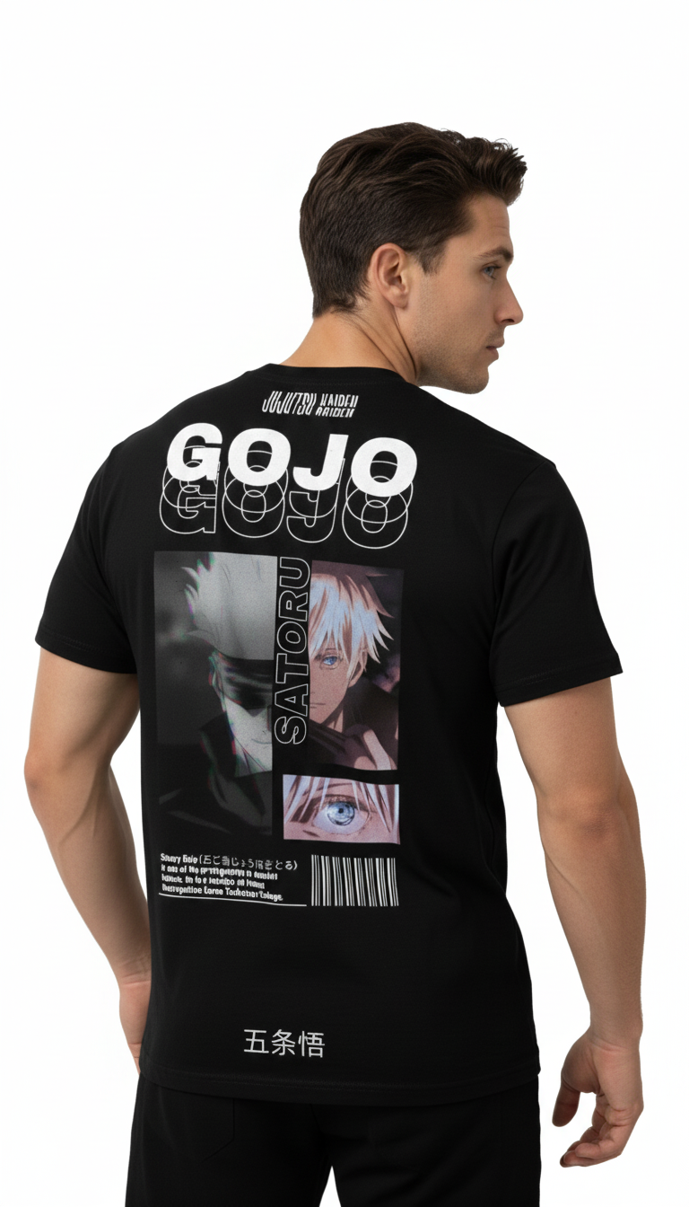 Solid black tshirt printed famous anime character gojo